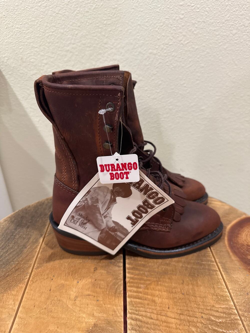 Durango lace-up western kiltie boots brown leather size 5 new